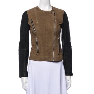 ALL SAINTS Moto Jacket 100% Genuine Suede Leather Brown Black $680 *has wear